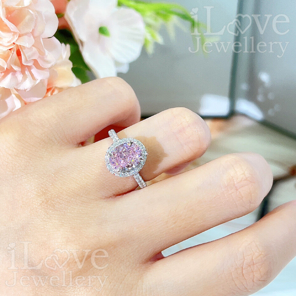 S925 1.9ct Pink Oval Cut Zircon Ring ILR041