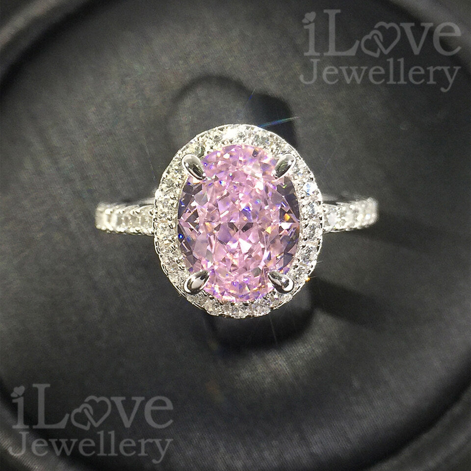 S925 1.9ct Pink Oval Cut Zircon Ring ILR041