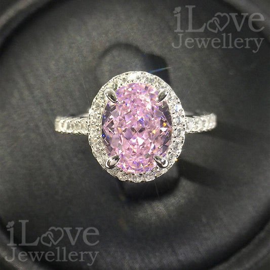 S925 1.9ct Pink Oval Cut Zircon Ring ILR041