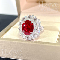 S925 5ct Created Ruby Oval Cut Cubic Zirconia Ring ILR051