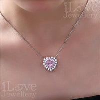 S925 6ct Pink Heart Shape Zirconia Pendant Necklace ILN006