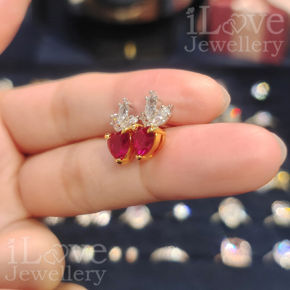 S925 Heart Shape Created Ruby Zirconia Earrings ILE021