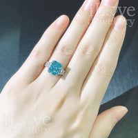 S925 4ct Light Sea Blue Radiant Cut Zirconia Ring ILR023