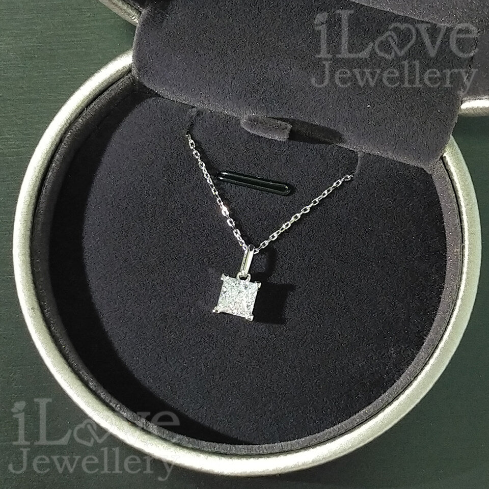 S925 Silver 1.25ct Princess Cut Pendant Cubic Zirconia Necklace ILN007