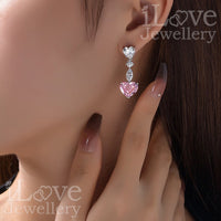 S925 5ct Pink Heart Shape Drop Earrings Cubic Zirconia ILE008