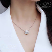 S925 Silver Sunflower Pendant Cubic Zirconia Necklace ILN003