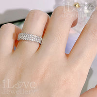 S925 Three Row Full Diamond Band Cubic Zirconia Ring ILR037