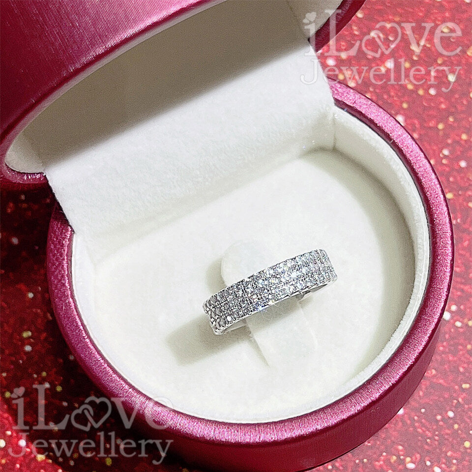 S925 Three Row Full Diamond Band Cubic Zirconia Ring ILR037