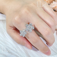 S925 Adjustable Flower Open Ring Cubic Zirconia ILR048