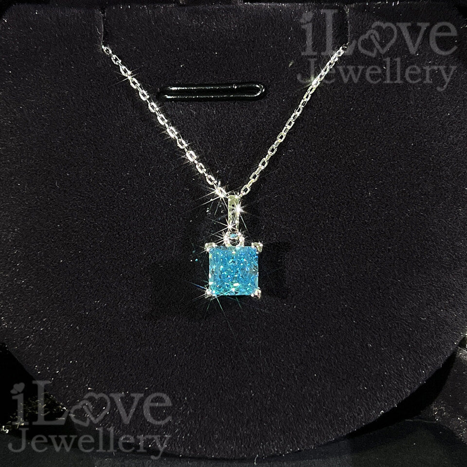 S925 Silver 1.25ct Princess Cut Pendant Cubic Zirconia Necklace ILN007