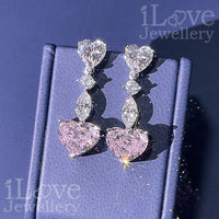 S925 5ct Pink Heart Shape Drop Earrings Cubic Zirconia ILE008