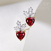 S925 Heart Shape Created Ruby Zirconia Earrings ILE021