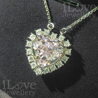 S925 6ct Pink Heart Shape Zirconia Pendant Necklace ILN006