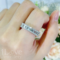 S925 Emerald Cut Row Full Diamond Cubic Zirconia Ring ILR056