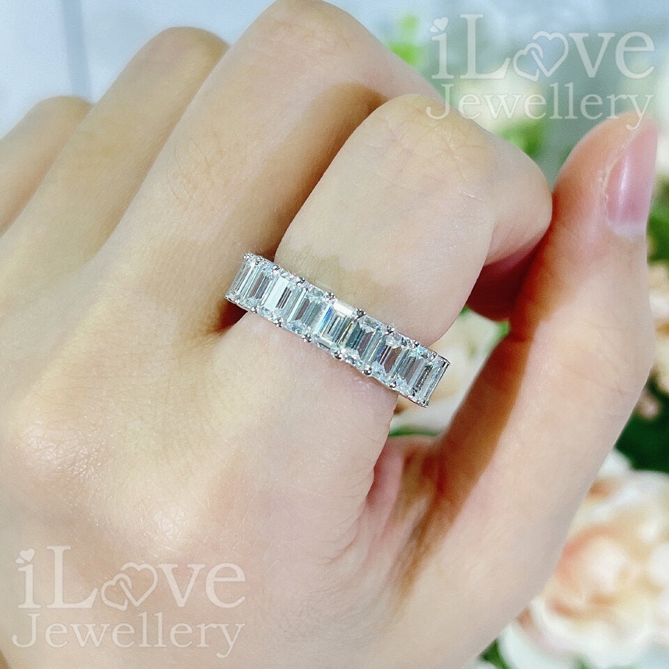 S925 Emerald Cut Row Full Diamond Cubic Zirconia Ring ILR056