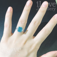 S925 4ct Light Sea Blue Radiant Cut Zirconia Ring ILR023