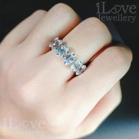 S925 Oval Cut Row Full Diamond Cubic Zirconia Ring ILR004