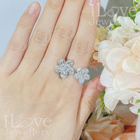 S925 Adjustable Flower Open Ring Cubic Zirconia ILR048