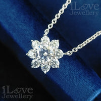 S925 Silver Sunflower Pendant Cubic Zirconia Necklace ILN003