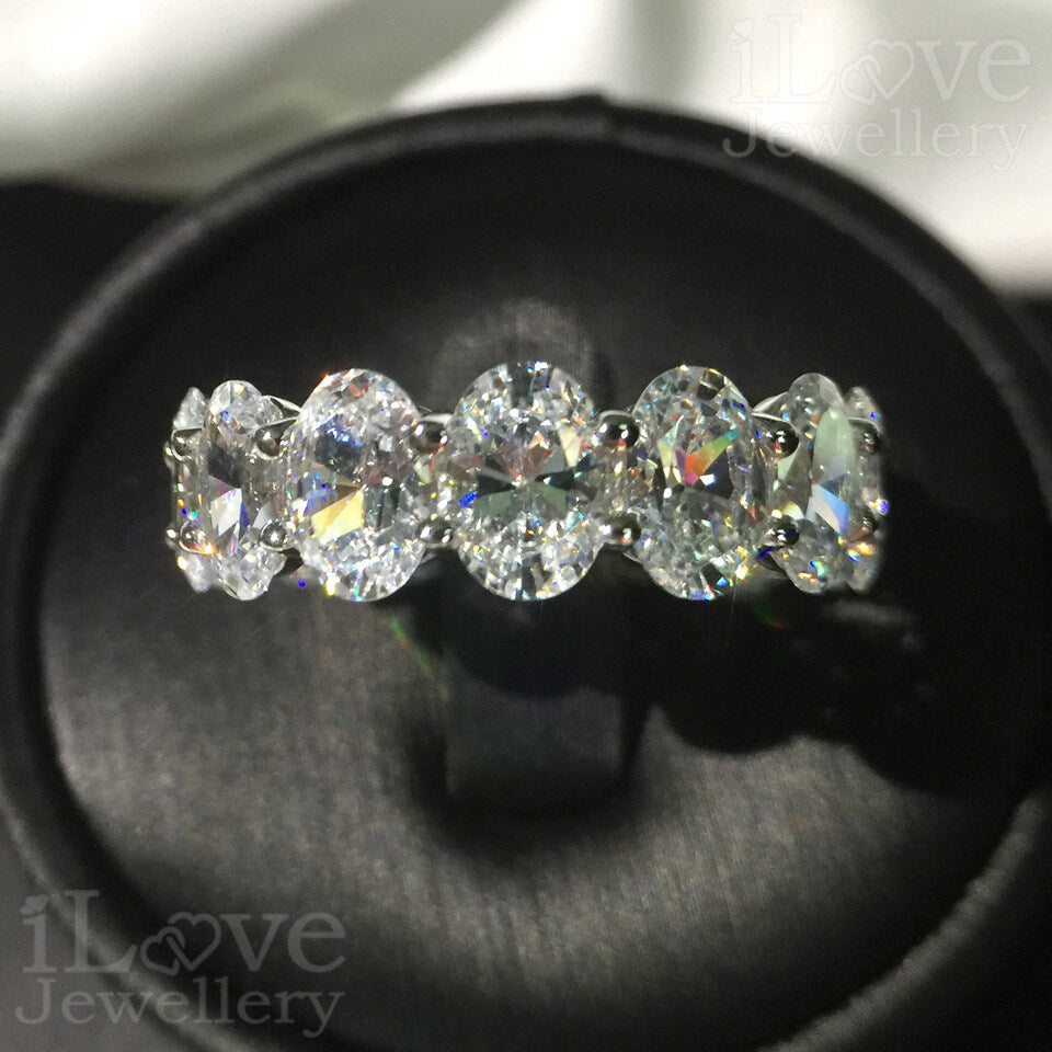 S925 Oval Cut Row Full Diamond Cubic Zirconia Ring ILR004