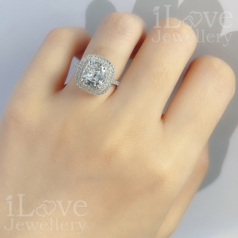 S925 3ct Cushion Cut Cubic Zirconia Ring ILR014