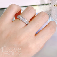 S925 Three Row Full Diamond Band Cubic Zirconia Ring ILR037