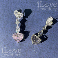 S925 5ct Pink Heart Shape Drop Earrings Cubic Zirconia ILE008