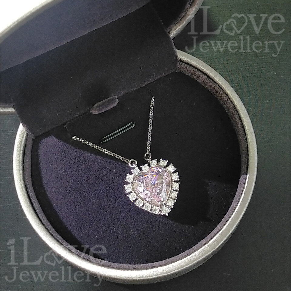 S925 6ct Pink Heart Shape Zirconia Pendant Necklace ILN006