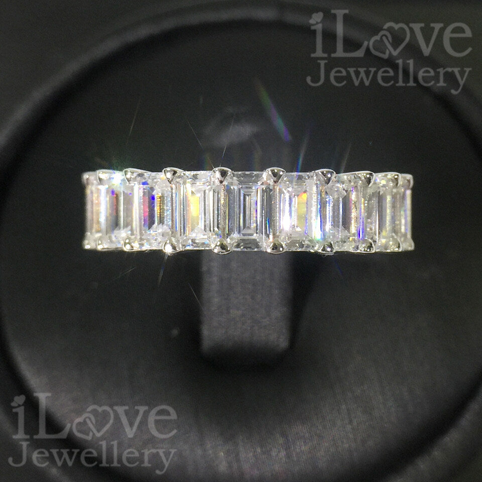 S925 Emerald Cut Row Full Diamond Cubic Zirconia Ring ILR056