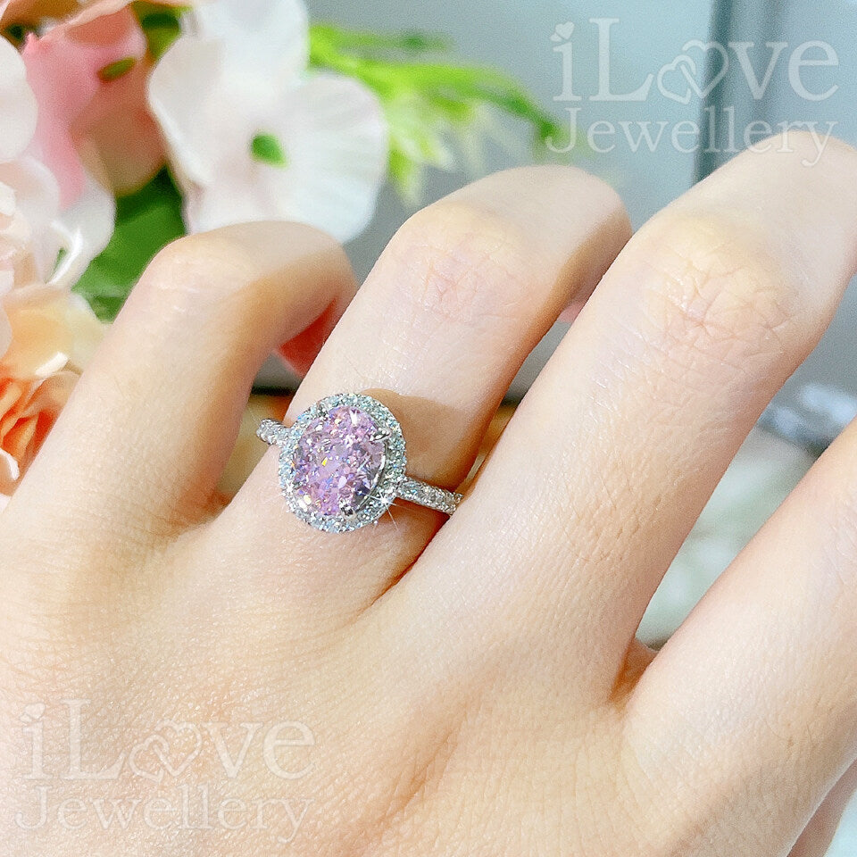 S925 1.9ct Pink Oval Cut Zircon Ring ILR041