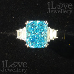 S925 4ct Light Sea Blue Radiant Cut Zirconia Ring ILR023