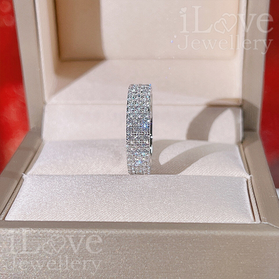 S925 Three Row Full Diamond Band Cubic Zirconia Ring ILR037