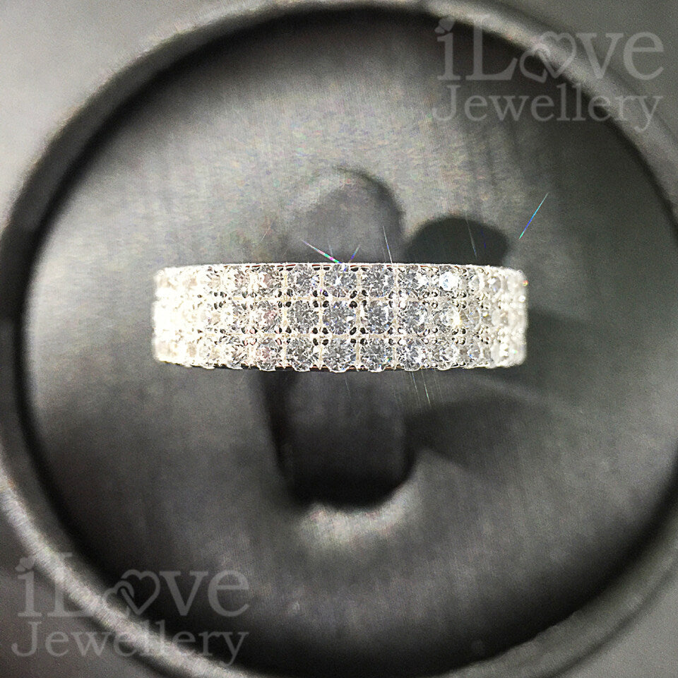 S925 Three Row Full Diamond Band Cubic Zirconia Ring ILR037