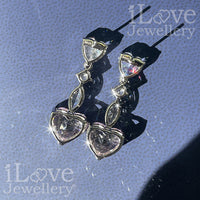 S925 5ct Pink Heart Shape Drop Earrings Cubic Zirconia ILE008