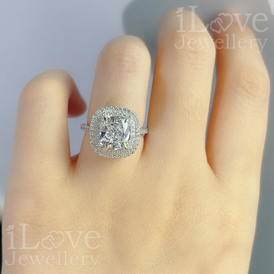 S925 3ct Cushion Cut Cubic Zirconia Ring ILR014