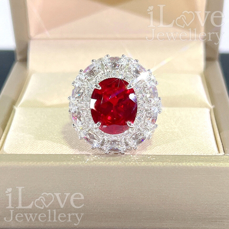 S925 5ct Created Ruby Oval Cut Cubic Zirconia Ring ILR051