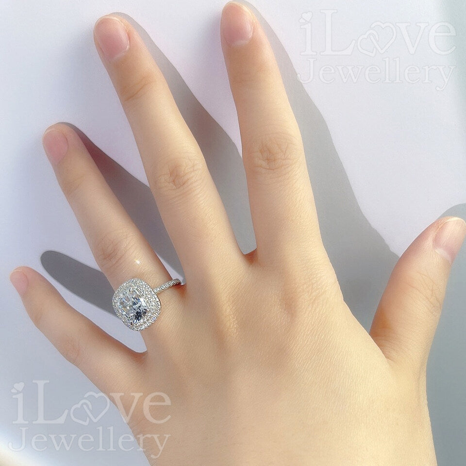 S925 3ct Cushion Cut Cubic Zirconia Ring ILR014