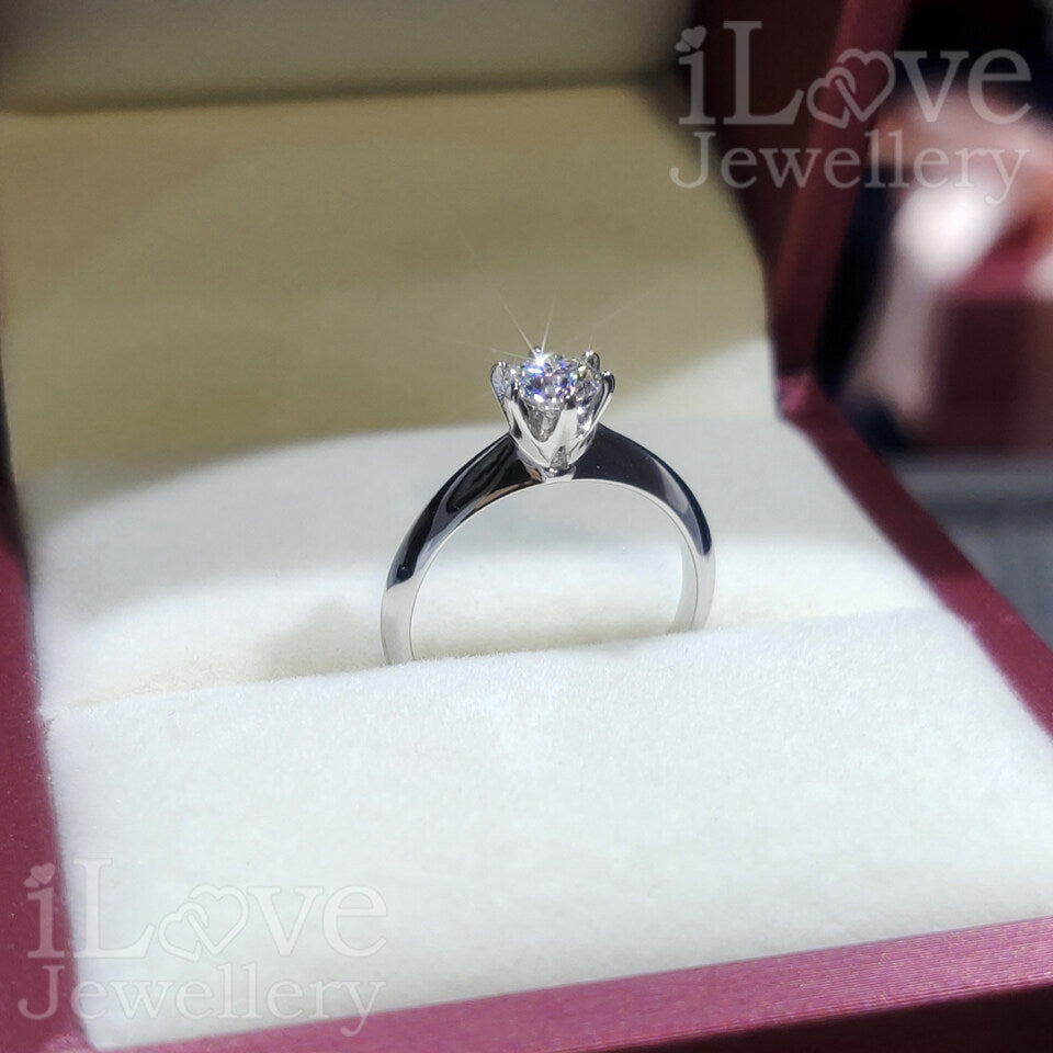 S925 0.5ct / 1.0ct Round Brilliant D Color Moissanite Ring ILR201 ILR202