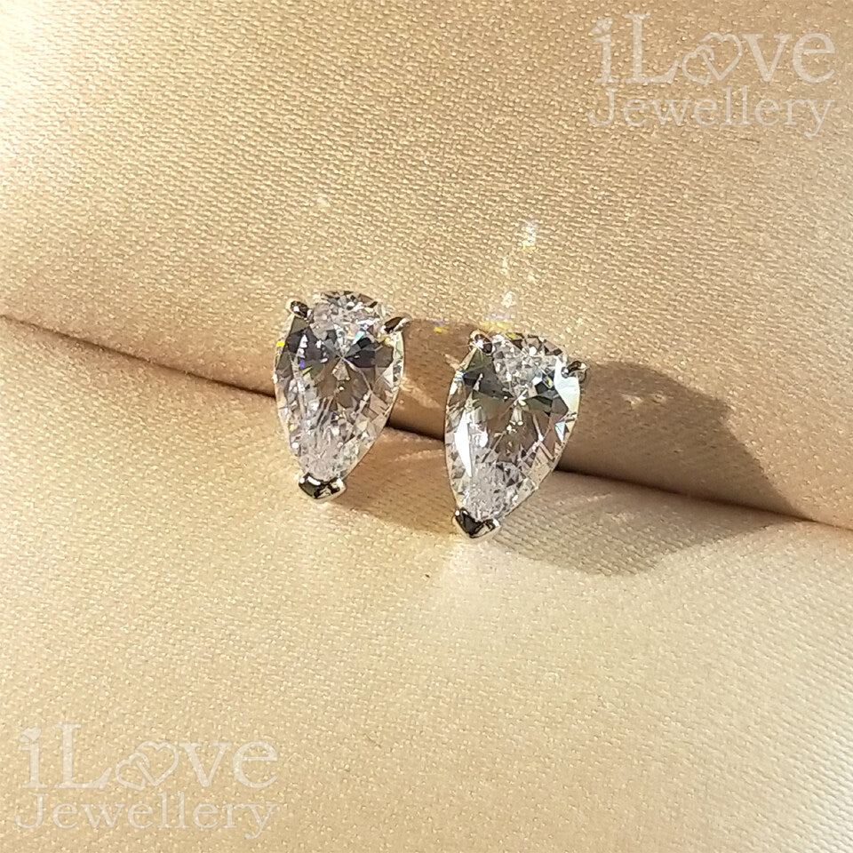 S925 0.75ct Pear Cut Cubic Zirconia Stud Earrings ILE004