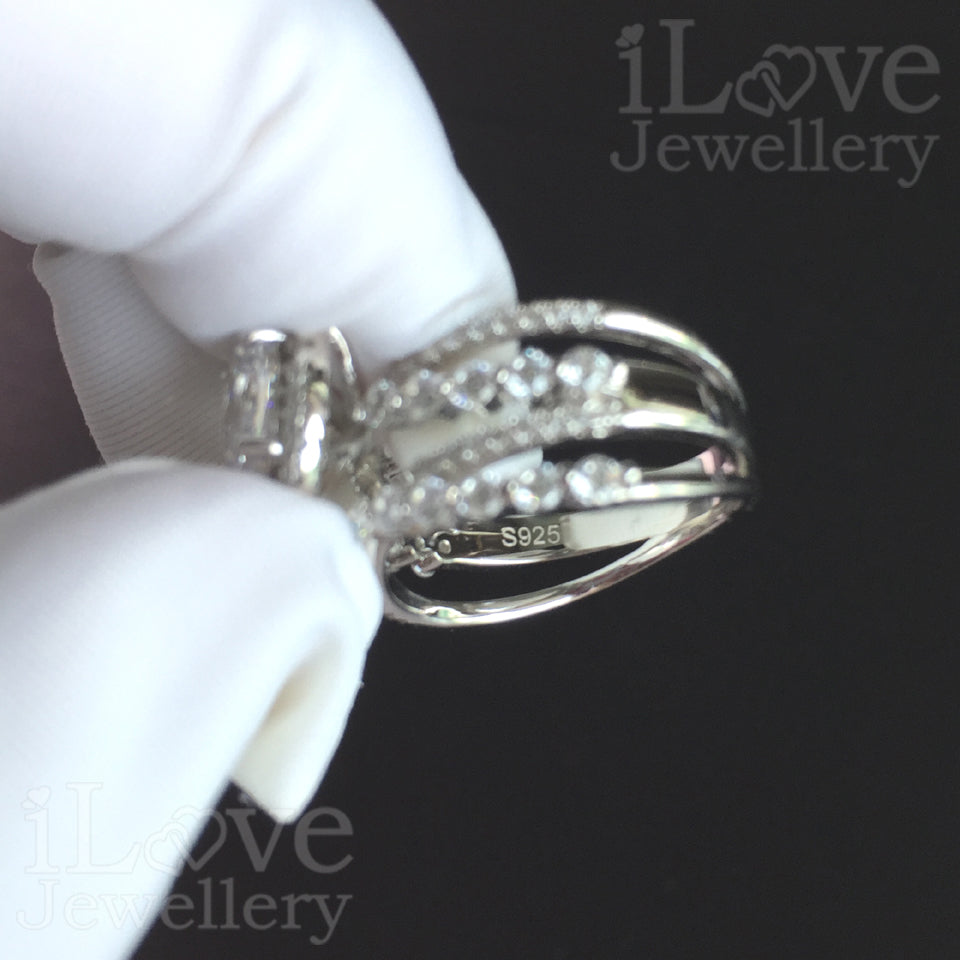 S925 1.4ct Oval Cut Row Diamond Cubic Zirconia Ring ILR026