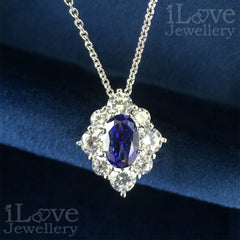 S925 Silver 1.5ct Tanzanite Blue Oval Cut Zirconia Necklace ILN001