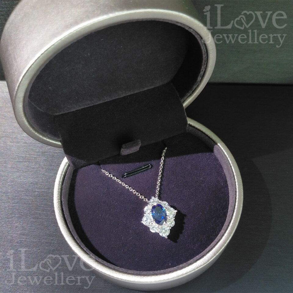 S925 Silver 1.5ct Tanzanite Blue Oval Cut Zirconia Necklace ILN001