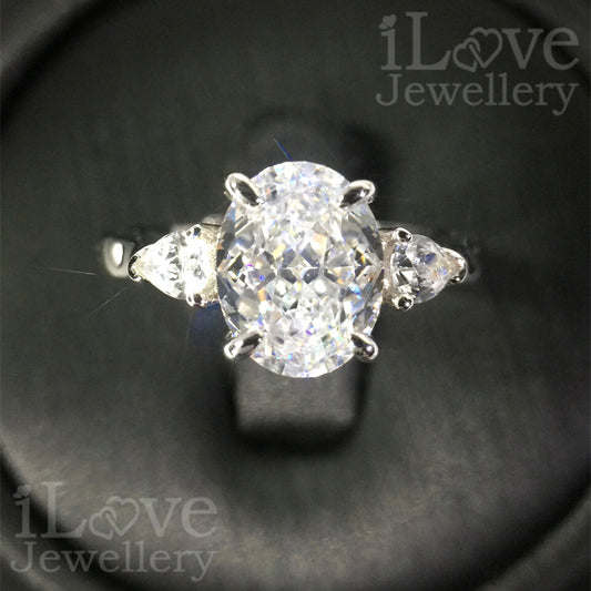 S925 1.5ct Three Stone Oval Cubic Zirconia Adjustable Ring ILR055