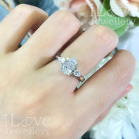 S925 1.5ct Three Stone Oval Cubic Zirconia Adjustable Ring ILR055