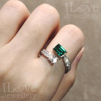 S925 1ct Green Lab Created Emerald Cubic Zirconia Adjustable Ring ILR060