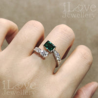 S925 1ct Green Lab Created Emerald Cubic Zirconia Adjustable Ring ILR060