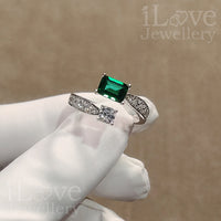 S925 1ct Green Lab Created Emerald Cubic Zirconia Adjustable Ring ILR060