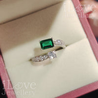 S925 1ct Green Lab Created Emerald Cubic Zirconia Adjustable Ring ILR060