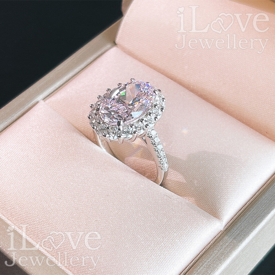 S925 3.5ct Pink Oval Cut Zirconia Ring ILR021