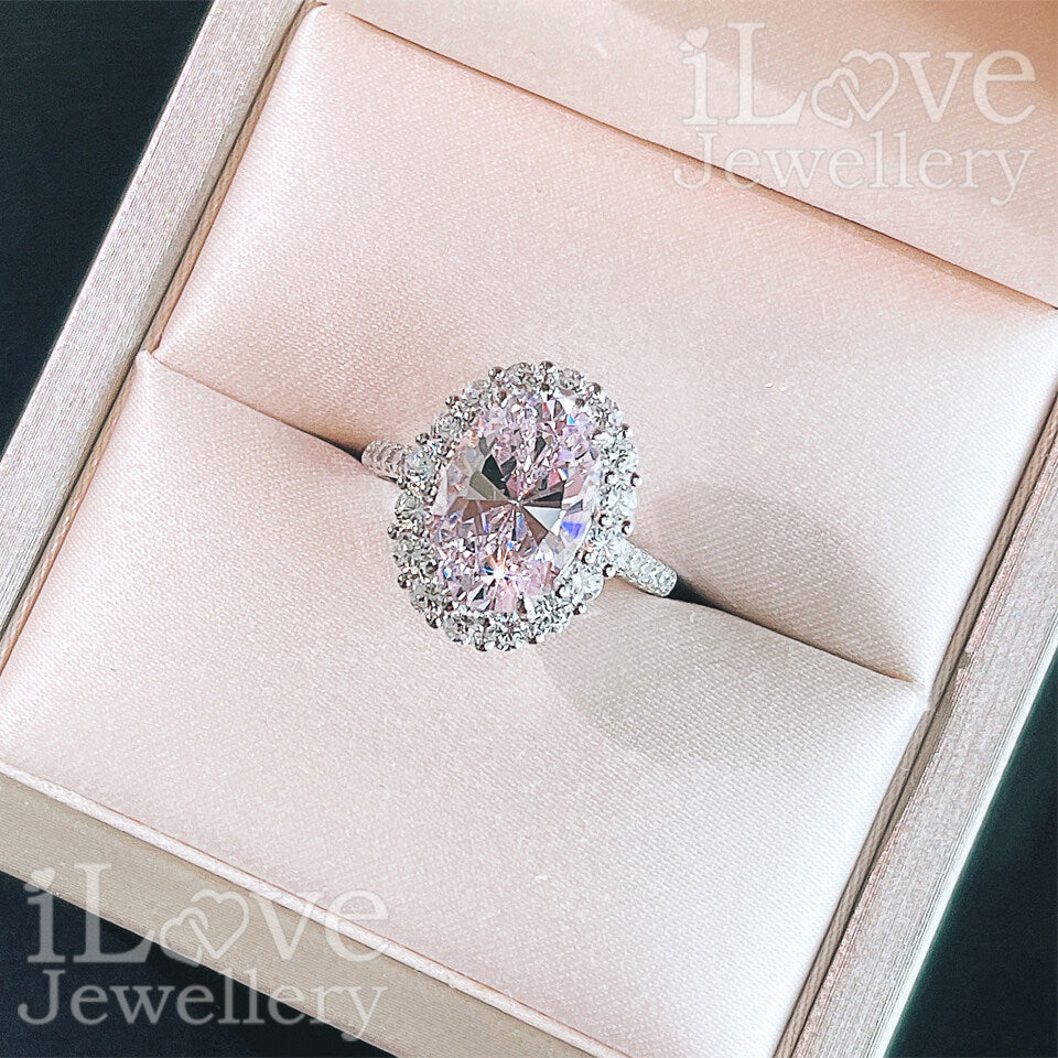 S925 3.5ct Pink Oval Cut Zirconia Ring ILR021